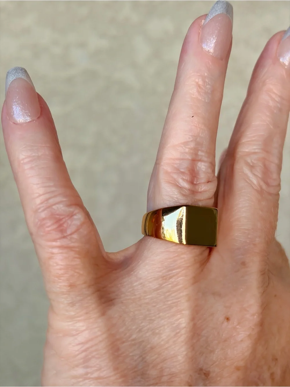 Gold-Tone Square Signet Ring - Bold Minimalist Style